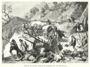 Verwundeten-Konvois von Guerilleros überrascht und massakriert (Gravur) von French School