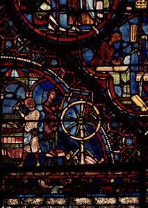 Böttcher bei der Arbeit, Detail aus dem Leben des Hl. Julian der Gastfreundliche Fenster im nördlichen Umgang