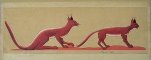 Kopie eines antiken ägyptischen Wandgemäldes, das zwei Wildkatzen darstellt