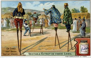 Korea: Frauensport des Stelzenlaufens - Chromo Liebig, um 1900 von French School
