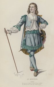 Corneille, Le Menteur, Akt I, Szene I (farbiger Stich) von French School