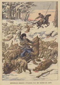 Kosakenwachen von Wolfsrudeln in der Mandschurei angegriffen von French School