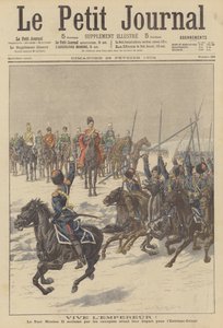 Kosaken bejubeln Zar Nikolaus II. vor der Abreise in den Fernen Osten, um gegen die Japaner zu kämpfen von French School