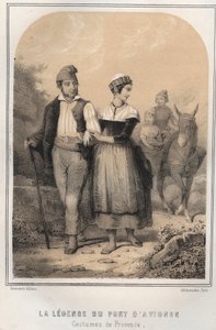 Kostüme der Provence - Die Legende der Brücke von Avignon - Gravur in "Die Abende meines Onkels Erinnerungen und Reiseberichte" von MORING MICHEL - Ende des 19. Jahrhunderts von French School