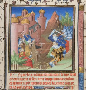 Schlacht von Ludwig VII. und seinem Vater, aus Grandes Chroniques de France von French School