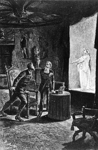 Graf Franz de Telek glaubt, seine ehemalige Geliebte La Stilla zu sehen, Illustration für Das Karpatenschloss von Jules Verne, veröffentlicht von Hetzel, 1892 von French School