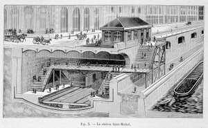 Schnitt der Metrostation St. Michel in Paris in „La nature“ 1899