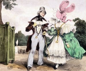 Paar beim Spaziergang, Zeichnung von Guy Forest, um 1829 von French School