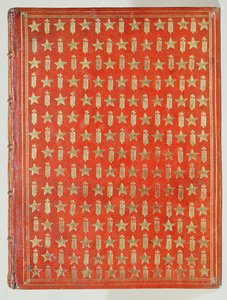Einband eines Buches von Kardinal Mazarin, mit den Emblemen der Kardinäle Sterne und Rutenbündel, 1644