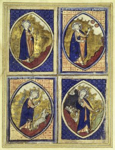 Schöpfung des Firmaments, Schöpfung der Sonne und des Mondes, Schöpfung der Tiere, Schöpfung der Vögel, spätes 13. Jahrhundert