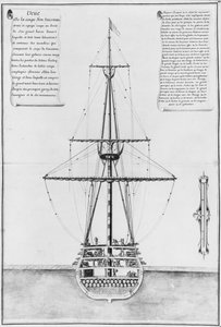 Querschnitt in der größten Breite eines bewaffneten und ausgestatteten Schiffes, Illustration aus dem Atlas de Colbert, Tafel 44 von French School