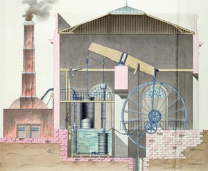 Querschnitt von Watts Dampfmaschine