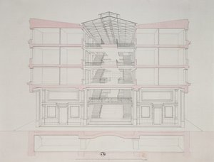 Querschnitt eines Hauses in der Napoleon-Wohnsiedlung, 58 rue Rochechouart, Paris, 1849