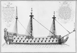 Querschnitt des vollständig fertiggestellten Inneren eines Schiffes, Illustration aus dem Atlas de Colbert, Tafel 37