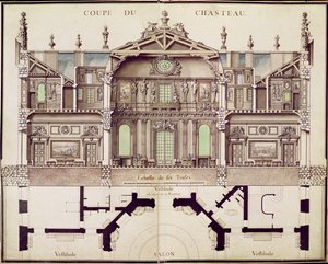 Querschnittsplan des Schlosses von Marly, 1714 von French School