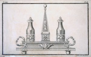 Menage-Set auf Ständer, aus einem Musterbuch für neoklassizistische Metallarbeiten zusammengestellt von Duhamel, ca. 1770er-80er Jahre von French School
