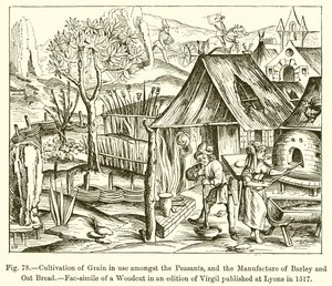 Getreideanbau bei den Bauern und Herstellung von Gersten- und Haferbrot von French School
