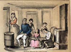 Beschreibung der Kultur und Seidenprodukte: Kinder züchten Seidenraupen. (la soie) von French School