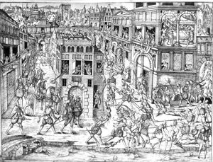 Tod von Admiral Gaspard II de Coligny (1519-72) zur Zeit des Massakers an St. Bartholomäus 1572 von French School