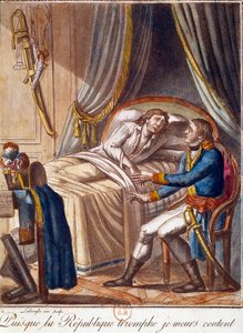 Tod von General Hoche am 17. September 1797: Seit die Republik triumphiert, sterbe ich zufrieden. Gravur des 18. Jahrhunderts. Private Sammlung