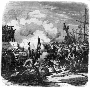 Erklärung der Kontinentalsperre, die durch das Berliner Dekret im November 1806 gegen England eingeleitet wurde, beauftragt von Napoleon I. Bonaparte, der versuchte, das Vereinigte Königreich zu ruinieren, indem er es daran hinderte, mit dem Rest Europas z