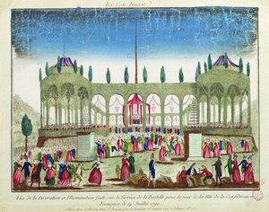 Dekoration und Beleuchtung der Bastille für das Fest der Föderation, 14. Juli 1790