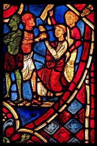 Theophilus schließt einen Pakt mit einem Teufel aus der Kirche von Varennes-Jarcy (ursprünglich aus der Abtei de Gercy?) von French School