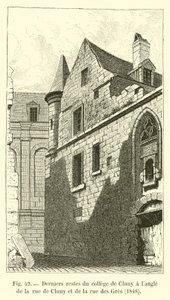 Letzte Überreste des Kollegs von Cluny an der Ecke der Rue de Cluny und der Rue des Gres, 1848 von French School