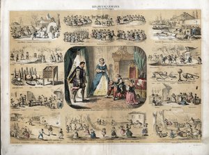 Beschreibung der Freizeit und Spiele von Kindern: in der Mitte König Heinrich IV. spielt mit seinen Kindern (wahrscheinlich Ludwig XIII. und Elisabeth von Frankreich) vor dem spanischen Botschafter. Königin Maria von Medici ist anwesend. Darstellung versch von French School