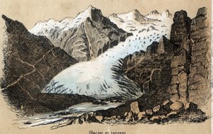 Beschreibung der verschiedenen Landschafts- und Reliefarten je nach Geographie: Detail eines Gletschers (oder Eismeers) in einer Gebirgskette. (Physical Geography) von French School