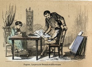 Beschreibung der verschiedenen Produkte und Verwendungen von Papier: Ein Zeichen- und Schreibkurs. (Le papier et ses produits)