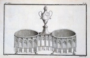 Entwurf von Pugin, aus einem Musterbuch für neoklassizistische Metallarbeiten zusammengestellt von Duhamel, ca. 1770er-80er Jahre von French School
