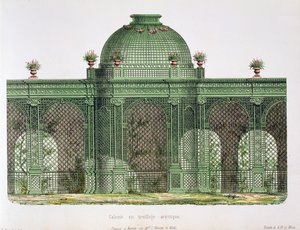 Entwurf für eine Arkadengalerie mit einem zentralen Kuppel, veröffentlicht für das Bureau de Moniteur des Menusiers, Paris von French School