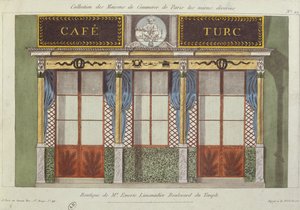 Entwurf für die Fassade des Cafe Turc, aus einer Serie, die die am besten dekorierten Geschäftsgebäude in Paris darstellt, ca. 1810