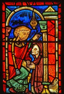Detail eines Fensters, das Szenen aus dem Leben der Hl. Maria von Ägypten darstellt