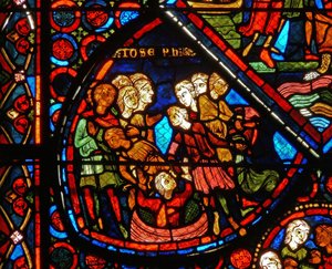 Detail aus einem Fenster mit Szenen aus der Geschichte von Joseph von French School