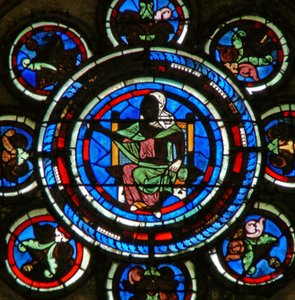 Detail des Nordrosenfensters mit den Freien Künsten von French School