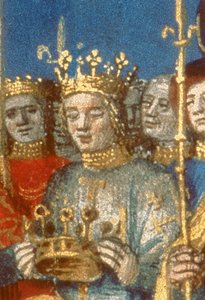 Detail von Fr 6465 f.247v Krönung von Ludwig VIII. (1187-1226) und Blanche de Castile in Reims in Anwesenheit des Königs von Jerusalem (Pergament) (Detail) von French School