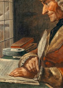 Porträt von Francois Marie Arouet Voltaire (1694-1778) in seinem Arbeitszimmer (Detail) von French School