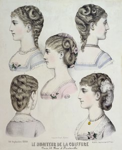 Verschiedene Frisuren, Tafel aus Le Moniteur de la Coiffure, 1880 von French School