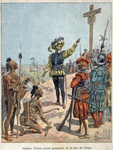 Entdeckung Kanadas: Jacques Cartier (1491-1557), französischer Seefahrer und Entdecker, nahm Besitz von der Bucht von Gaspé und errichtete das Kreuz am 24. Juli
