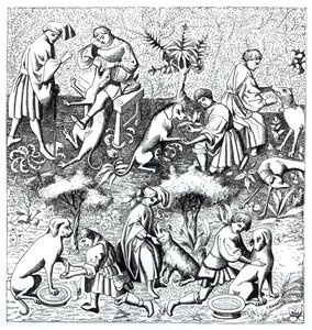 Krankheiten von Hunden und ihre Heilung, nach einer Miniatur im Manuskript von Gaston de Foix