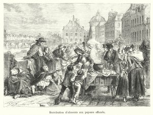 Verteilung von Lebensmitteln an hungernde Bauern von French School