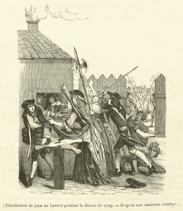 Brotverteilung im Louvre während der Hungersnot von 1709 (Gravur) von French School