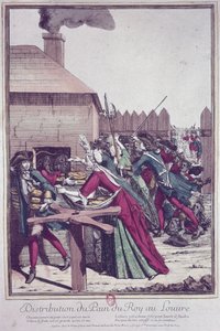 Verteilung des Pain du Roi (Königsbrot) im Louvre während einer Hungersnot (Farbstich)