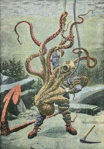 Taucher von einem Oktopus angegriffen von French School