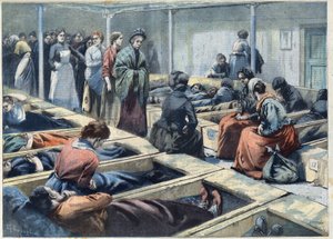 Schlafsaal eines Nachtasyls in London, England, das als Zuflucht für Frauen gilt, in „Le Petit Parisien“. von French School