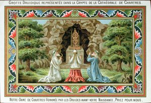 Druiden beten an einer Statue der Madonna und des Kindes an der Stelle der Grotte in Chartres, 1887 von French School