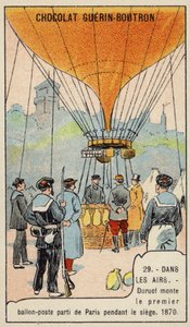 Duruof macht den ersten Postballonflug während der Belagerung von Paris von French School