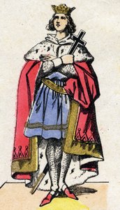 Dynastie der Kapetinger: Porträt von Ludwig IX. von Frankreich (1214-1270) König der Franken von 1226 bis 1270. Epinal-Bildgebung aus dem späten 19. Jahrhundert. Private Sammlung.
